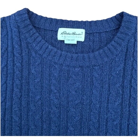 VTG Eddie Bauer Sweater Mens X-Large Navy Cable Knit Wool Grandpa Fisherman 90s - Picture 2 of 16